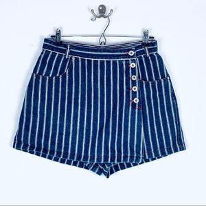 90s Vintage Striped High- Waisted Denim Jean Skort
